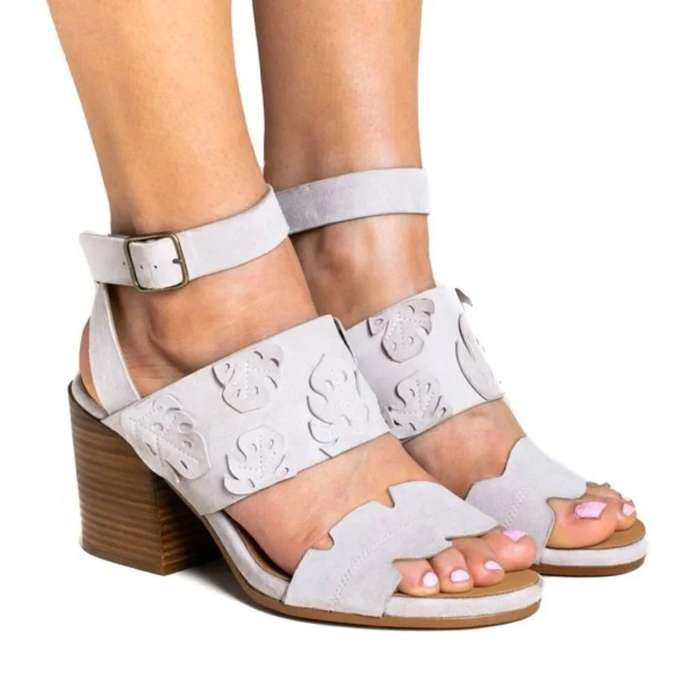Sylven NY Botanica Suede Leather Sandal w Buckled Ankle Strap pale lilac